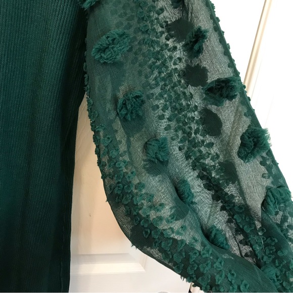 Hunter Green Sweater Dress 4X, Long Sleeve Swiss Dot Sheer Sleeve, Stretch Knit - Picture 6 of 14